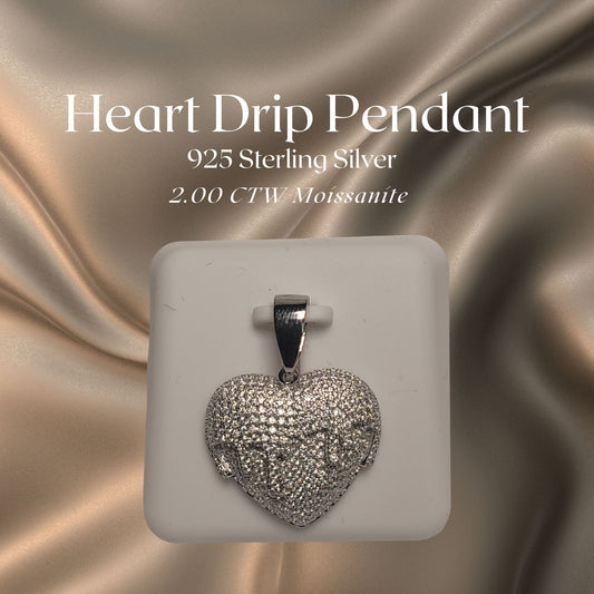 2.00 CTW Iced-Out Moissanite Heart Drip Pendant in 925 Sterling Silver