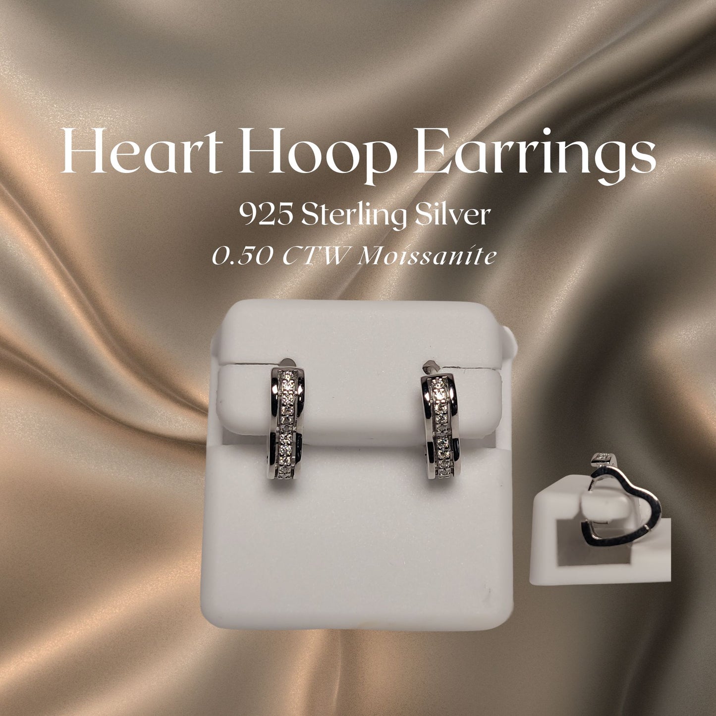 0.50 CTW Iced-Out Moissanite Heart Hoop Earrings in 925 Sterling Silver