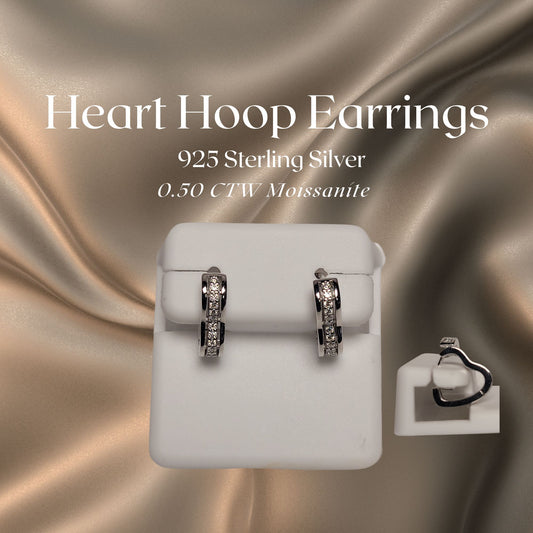0.50 CTW Iced-Out Moissanite Heart Hoop Earrings in 925 Sterling Silver