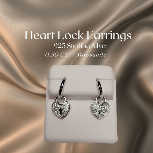 0.50 CTW Iced-Out Moissanite Heart Lock Earrings in 925 Sterling Silver