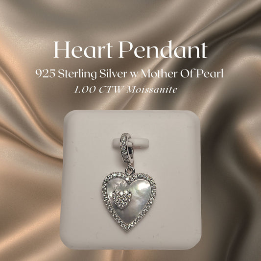 1.00 CTW Iced-Out Moissanite Mother Of Pearl Heart Pendant in 925 Sterling Silver