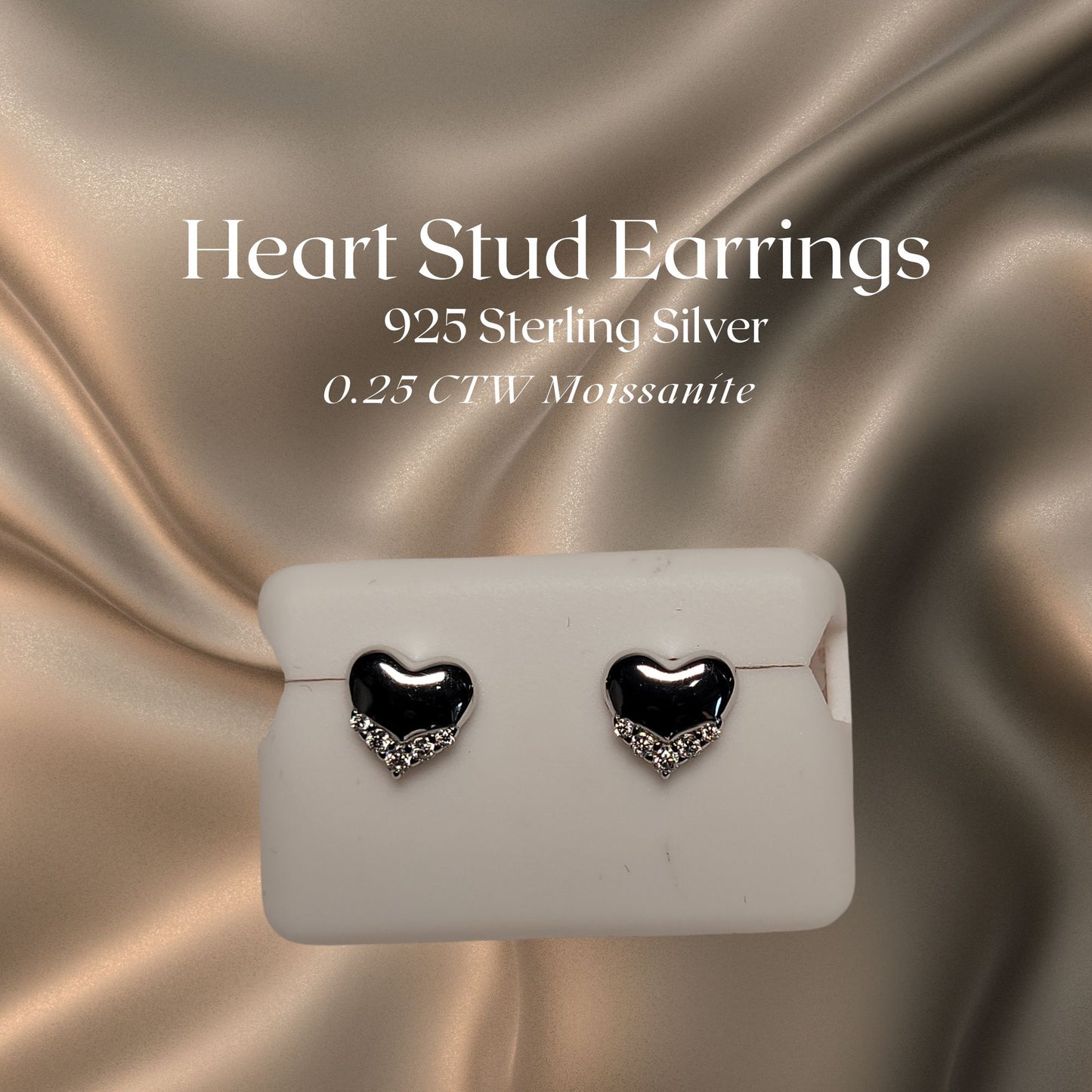 0.25 CTW Iced-Out Moissanite Heart Stud Earrings in 925 Sterling Silver
