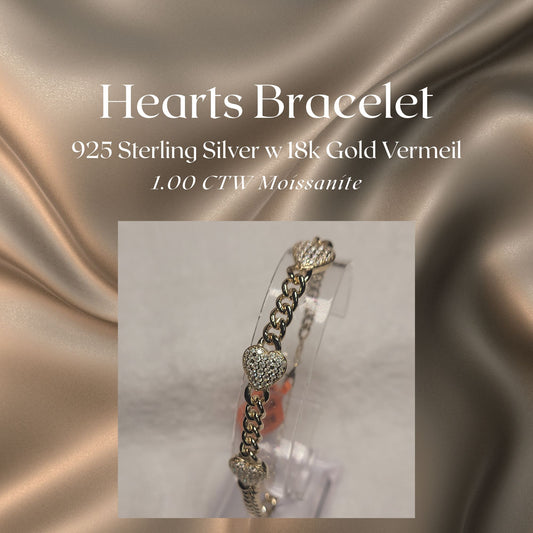 1.00 CTW Iced-Out Moissanite Heart Bracelet in 18k Gold Vermeil