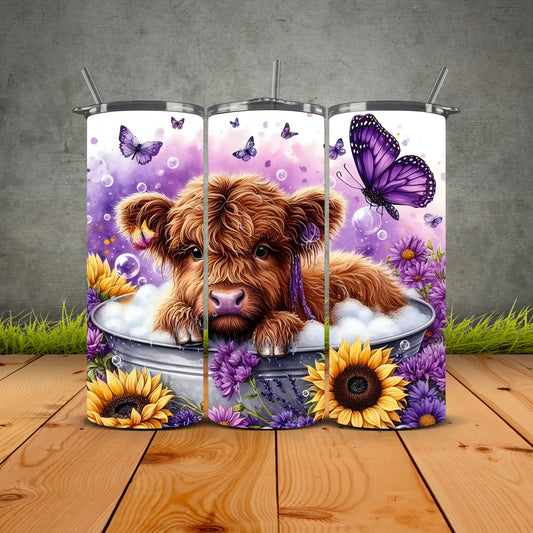 Highland Cow Bathing Purple Tumbler
