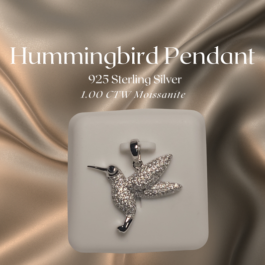1.00 CTW Iced-Out Moissanite Hummingbird Pendant in 925 Sterling Silver