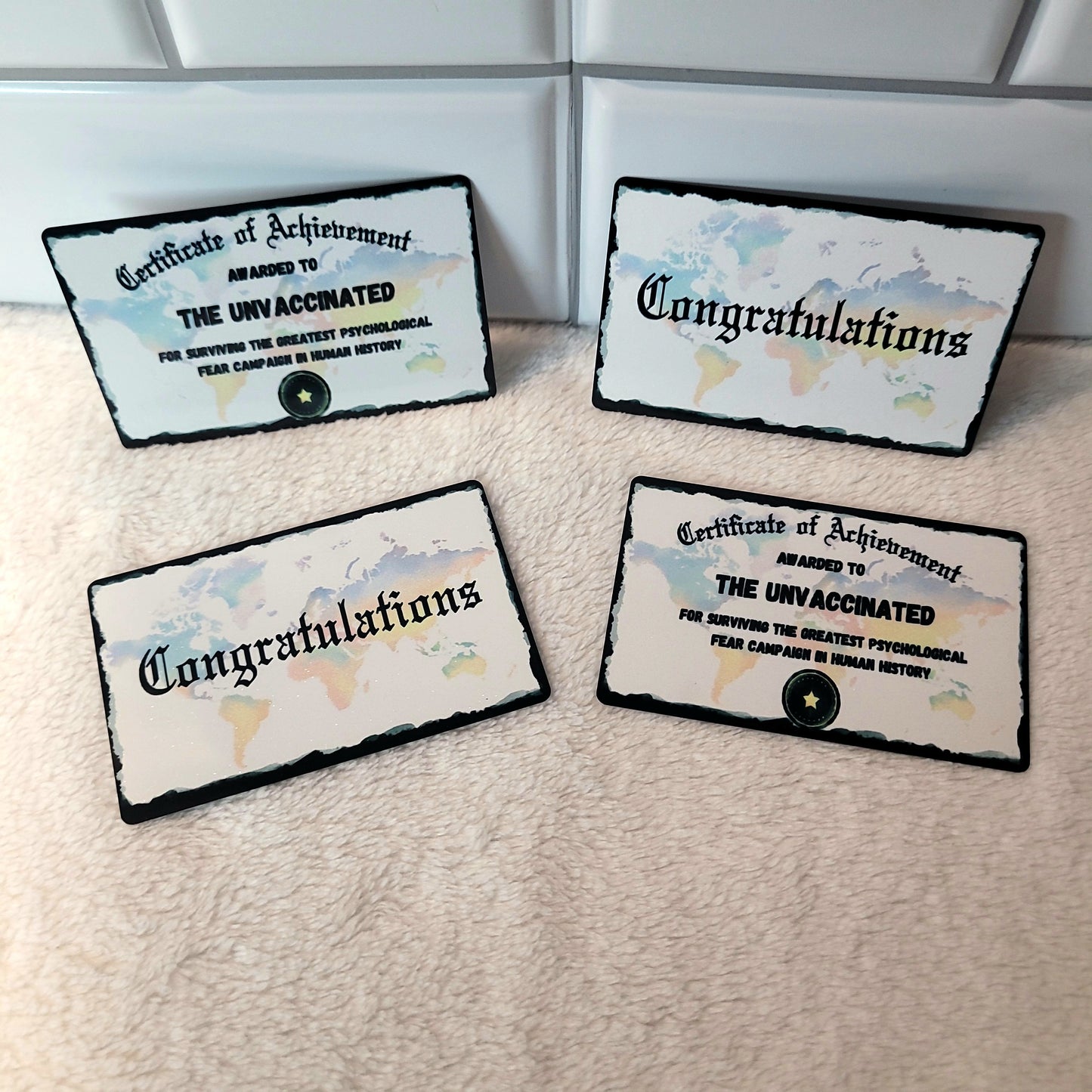 Funny Unvaccinated Certificate Of Achievement (Set of 2 Business Size Cards)