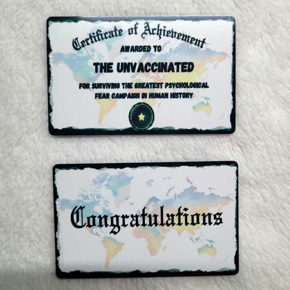 Funny Unvaccinated Certificate Of Achievement (Set of 2 Business Size Cards)