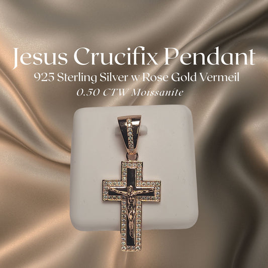 0.50 CTW Iced-Out Moissanite Jesus Crucifix Pendant in Rose Gold Vermeil