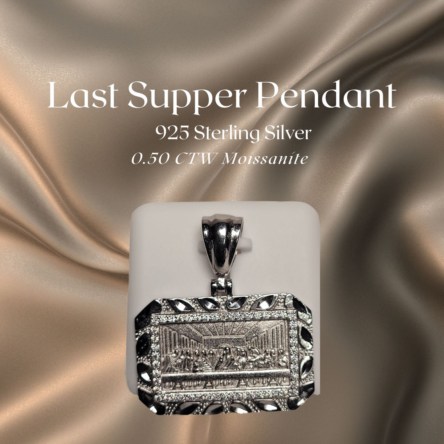 0.50 CTW Iced-Out Moissanite Last Supper Pendant in 925 Sterling Silver