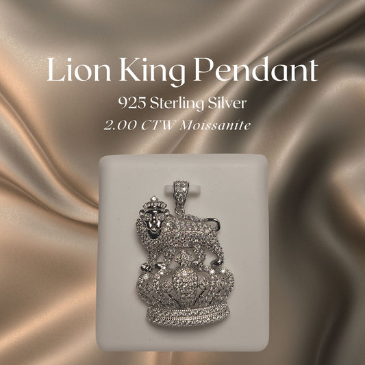 2.00 CTW Iced-Out Moissanite Lion King Pendant in 925 Sterling Silver