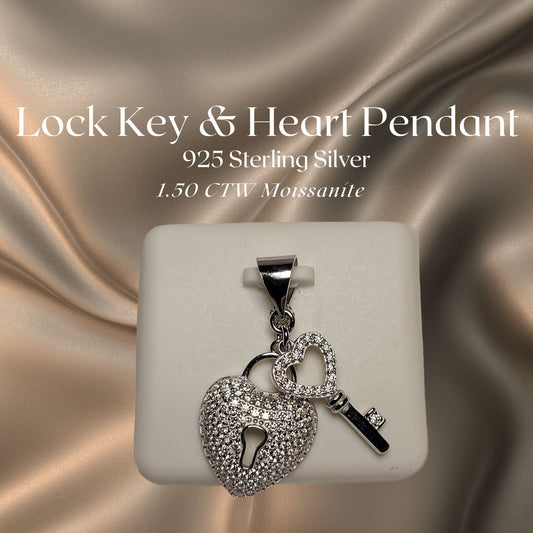 1.50 CTW Iced-Out Moissanite Lock & Key Pendant in 925 Sterling Silver