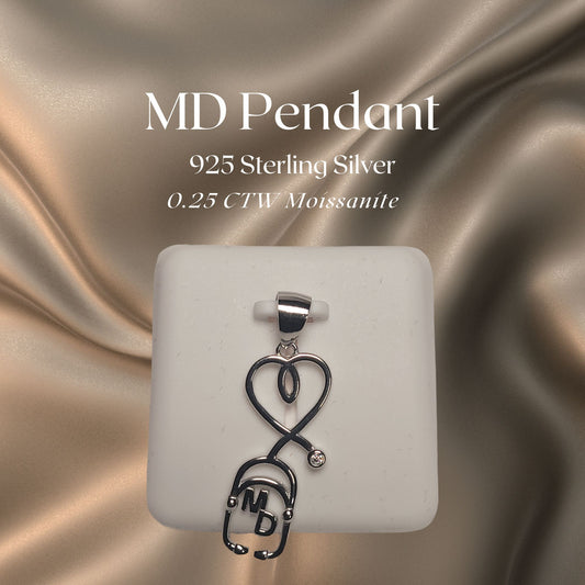 0.25 CTW Iced-Out Moissanite MD Pendant in 925 Sterling Silver