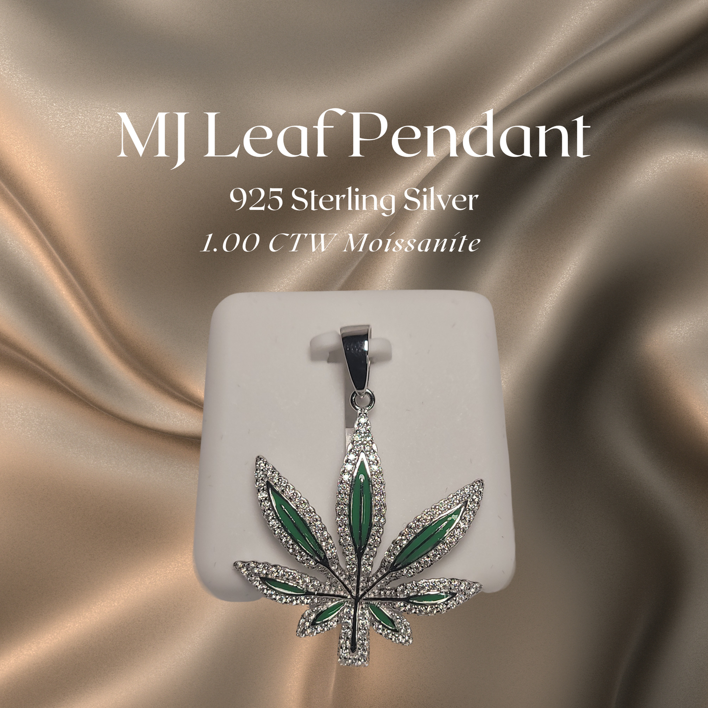 1.00 CTW Iced-Out Moissanite Mary Jane Leaf Pendant in 925 Sterling Silver