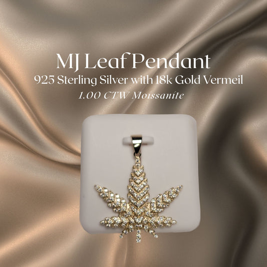 1.00 CTW Iced-Out Moissanite MJ Leaf Pendant in 18k Gold Vermeil