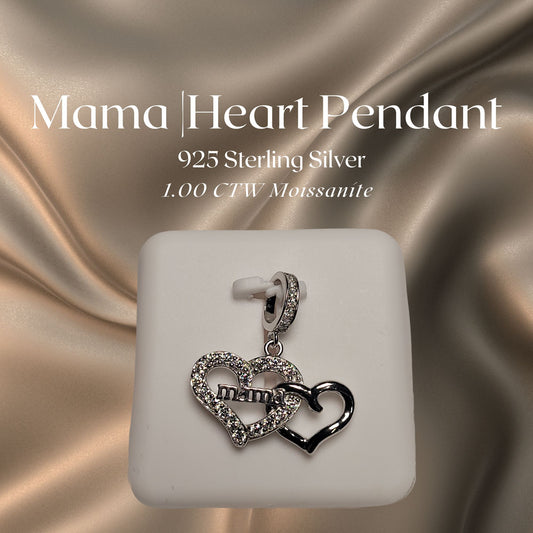 1.00 CTW Iced-Out Moissanite Mama Heart Pendant in 925 Sterling Silver