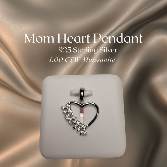 1.00 CTW Iced-Out Moissanite Mom Heart Pendant in 925 Sterling Silver