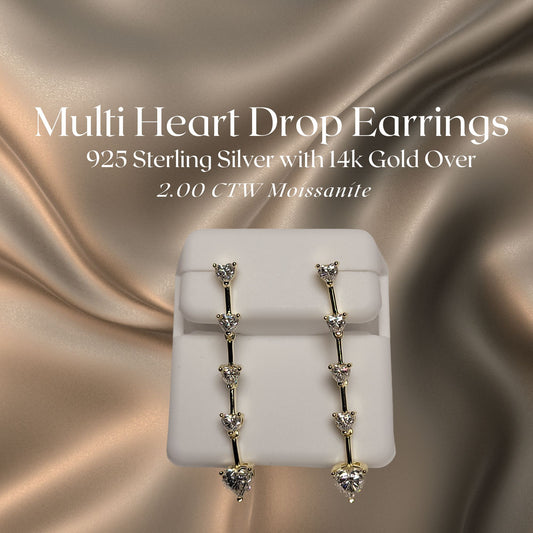 2.00 CTW Iced-Out Moissanite Multi Heart Drop Earrings in 925 Sterling Silver
