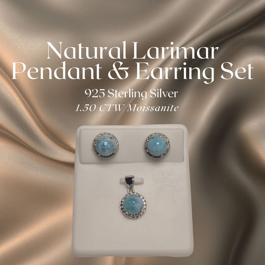 1.50 CTW Iced-Out Moissanite Natural Larimar Pendant in 925 Sterling Silver