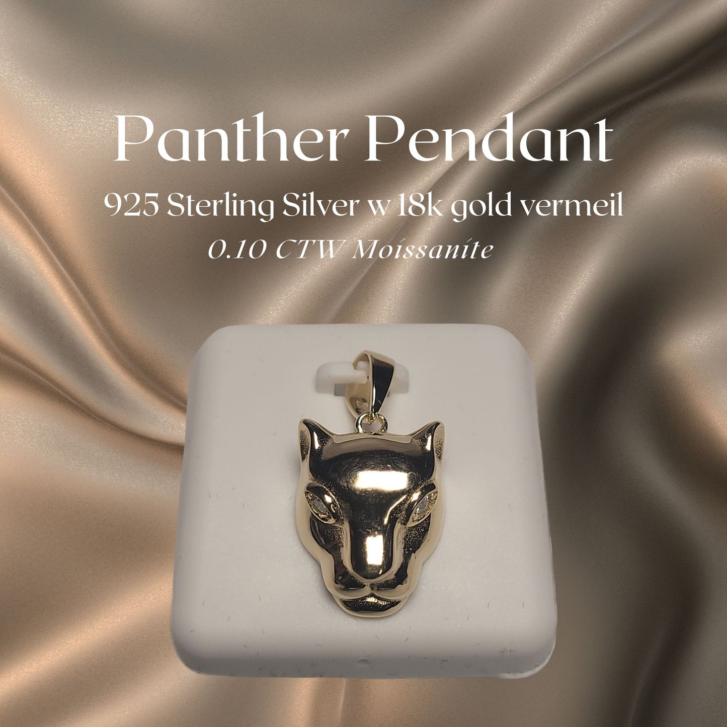 0.10 CTW Iced-Out Moissanite Panther Pendant in 18k Gold Vermeil