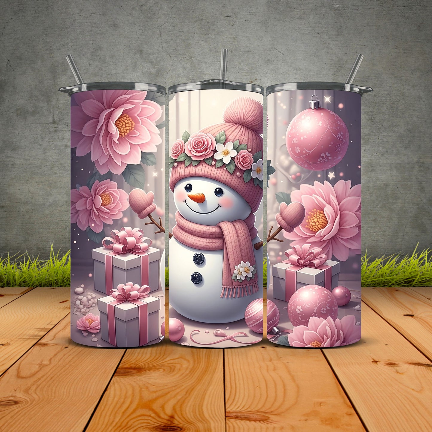 Pink Snowman Christmas Tumbler