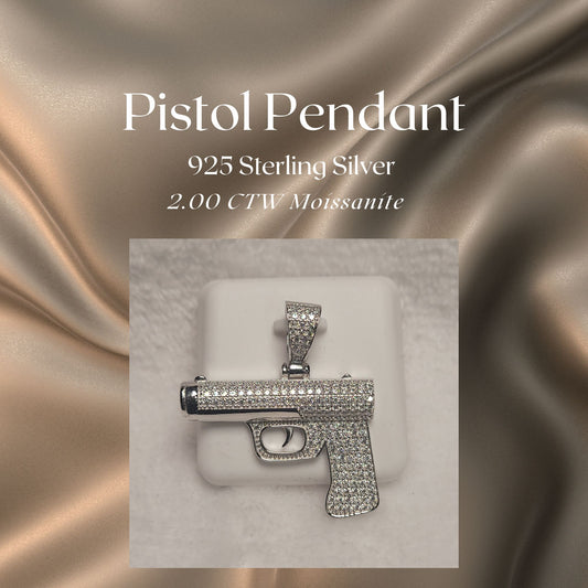 2.00 CTW Iced-Out Moissanite Pistol Pendant in 925 Sterling Silver