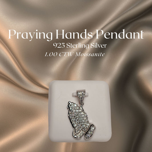 1.00 CTW Iced-Out Moissanite Praying Hands Pendant in 925 Sterling Silver