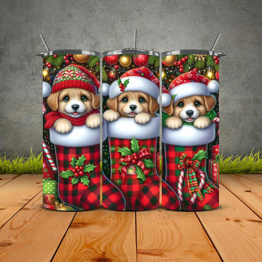 Puppy Stocking Christmas Tumbler