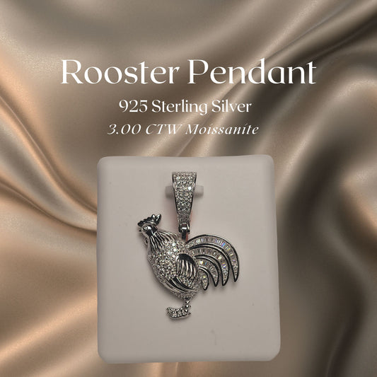 3.00 CTW Iced-Out Moissanite Rooster Pendant in 925 Sterling Silver