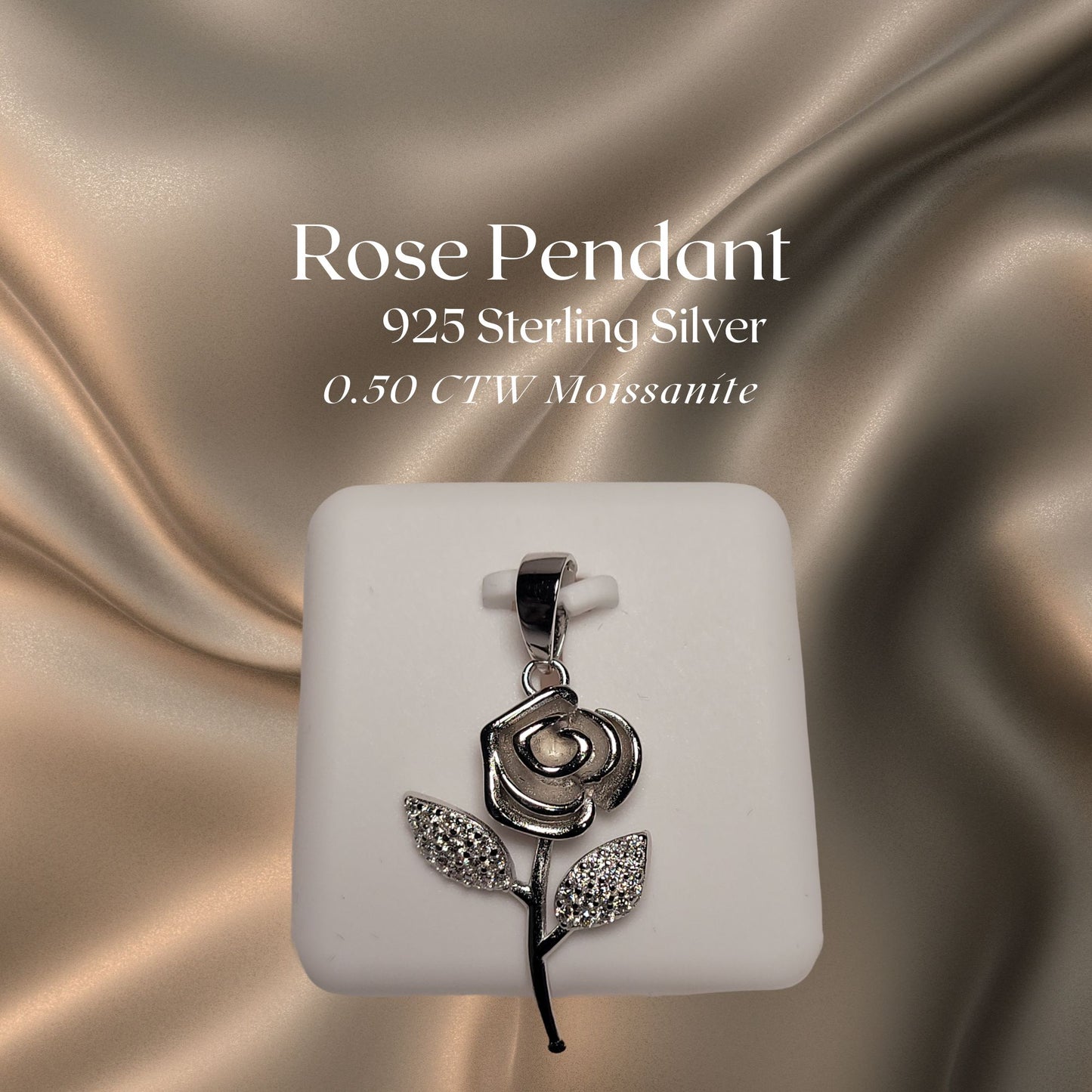 0.50 CTW Iced-Out Moissanite Rose Pendant in 925 Sterling Silver