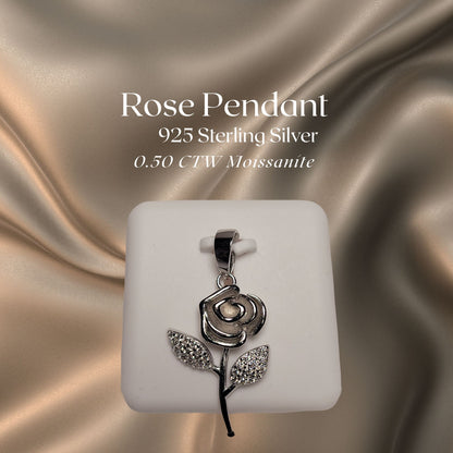0.50 CTW Iced-Out Moissanite Rose Pendant in 925 Sterling Silver
