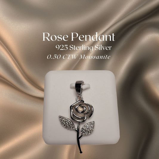 0.50 CTW Iced-Out Moissanite Rose Pendant in 925 Sterling Silver