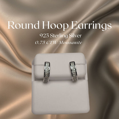0.75 CTW Iced-Out Moissanite Round Hoop Earrings in 925 Sterling Silver