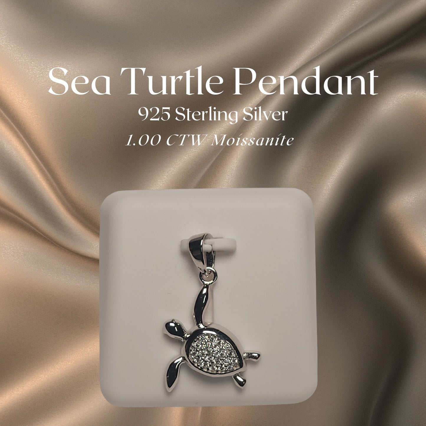 1.00 CTW Iced-Out Moissanite Sea Turtle Pendant in 925 Sterling Silver