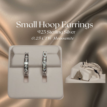 0.25 CTW Iced-Out Moissanite Small Hoop Earrings in 925 Sterling Silver