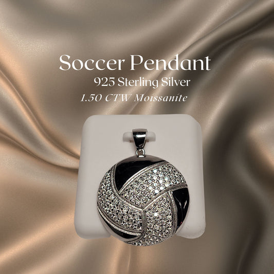 1.50 CTW Iced-Out Moissanite Soccer Pendant in 925 Sterling Silver
