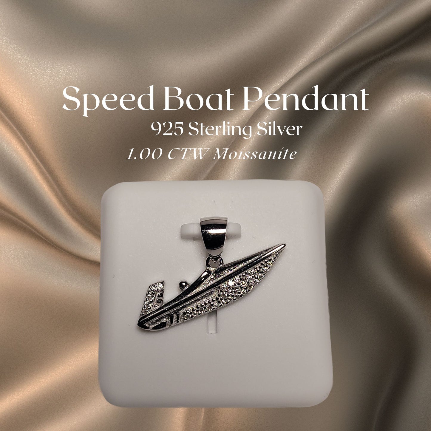 1.00 CTW Iced-Out Moissanite Speed Boat Pendant in 925 Sterling Silver