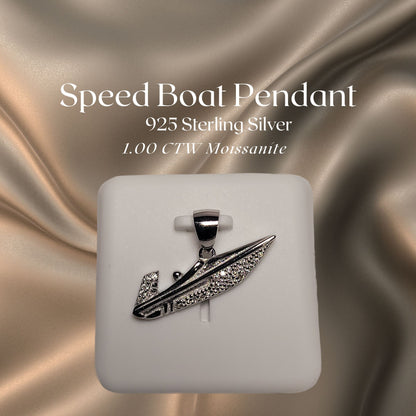 1.00 CTW Iced-Out Moissanite Speed Boat Pendant in 925 Sterling Silver