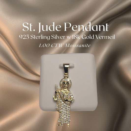1.00 CTW Iced-Out Moissanite St Jude Pendant in 18k Gold Vermeil