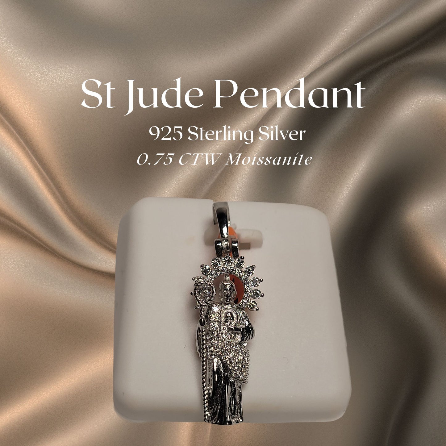 0.75 CTW Iced-Out Moissanite St Jude Pendant in 925 Sterling Silver