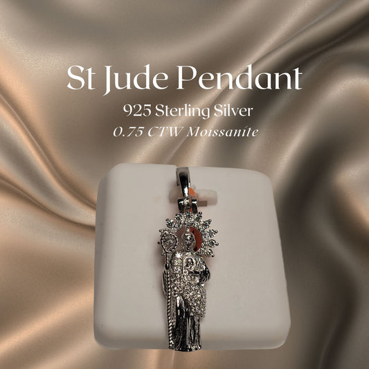 0.75 CTW Iced-Out Moissanite St Jude Pendant in 925 Sterling Silver