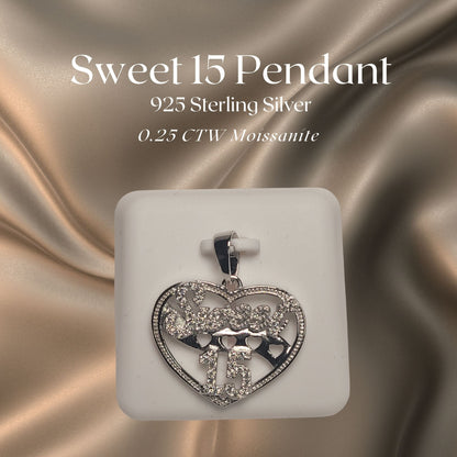 0.25 CTW Iced-Out Moissanite Swet 15 Pendant in 925 Sterling Silver
