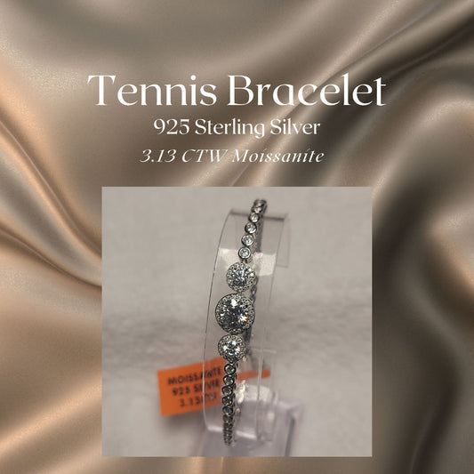3.13 CTW Iced-Out Moissanite Tennis Bracelet 7.5" in 925 Sterling Silver