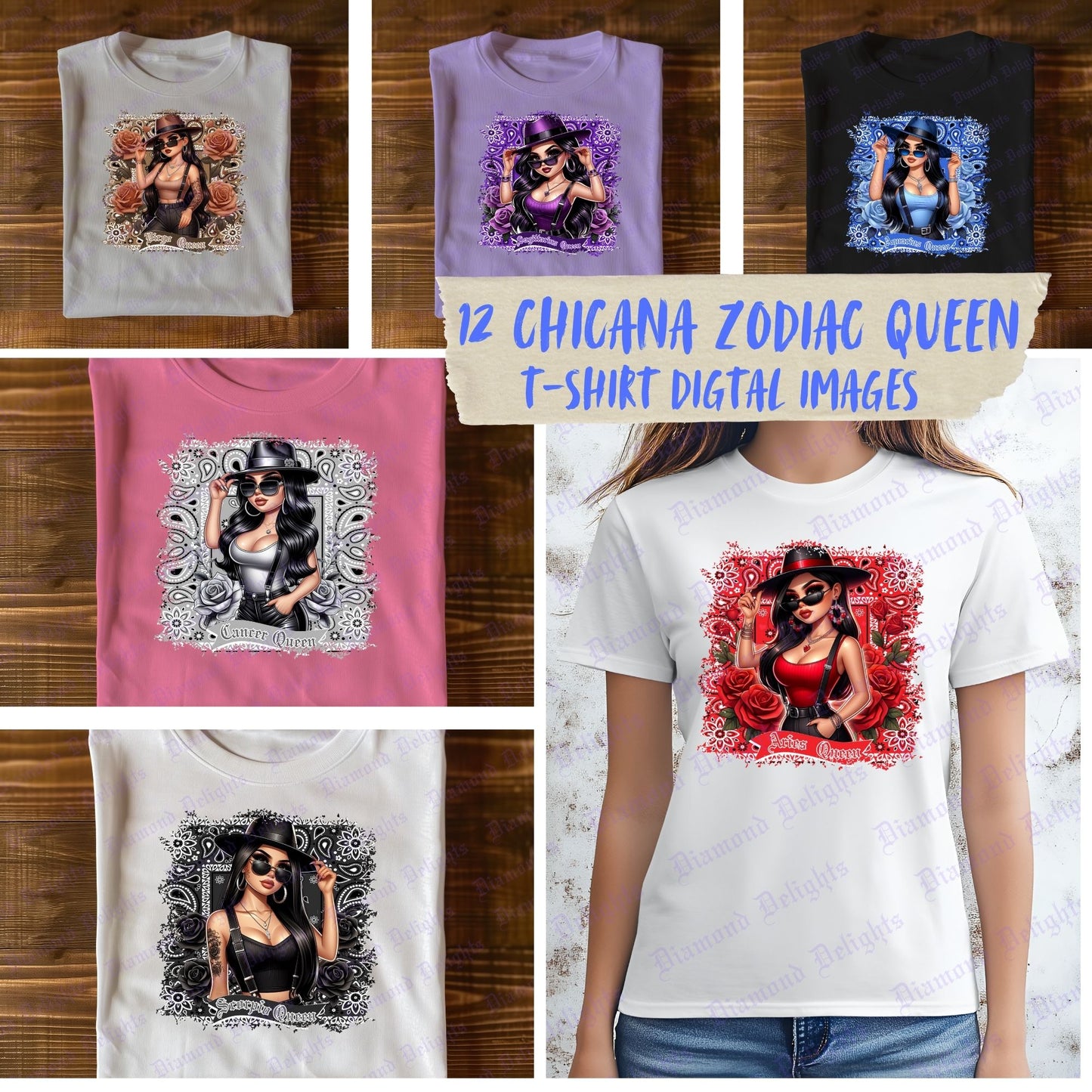 Chicana Zodiac Queens T-Shirt Digital Images