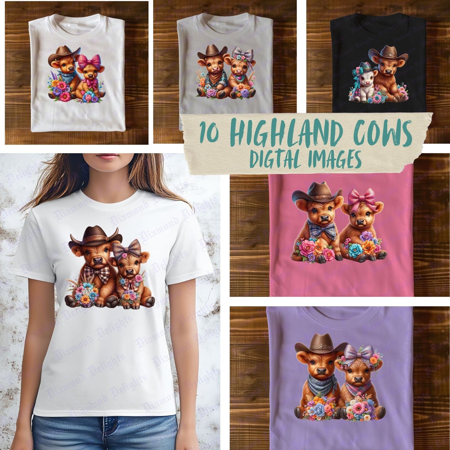 Highland Cows Transparent Digital Images T-Shirt Designs (10 Images)