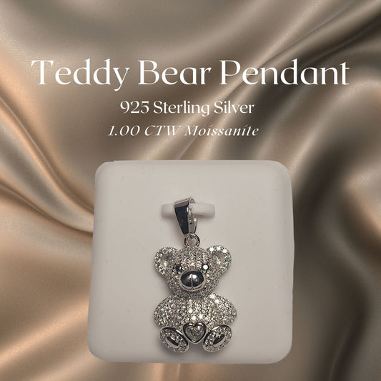 1.00 CTW Iced-Out Moissanite Teddy Bear Pendant in 925 Sterling Silver
