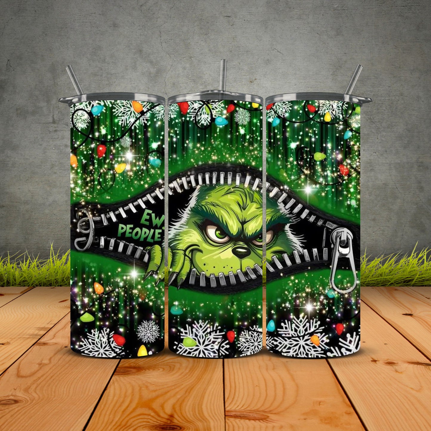 Grinch Peeking Zipper Tumbler
