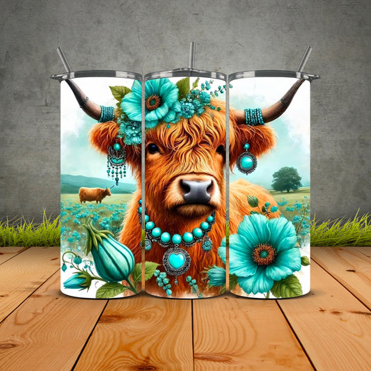 Turquoise Highland Cow Tumbler