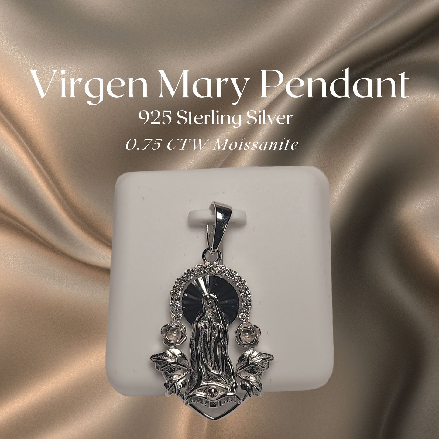 0.75 CTW Iced-Out Moissanite Virgen Mary Pendant in 925 Sterling Silver