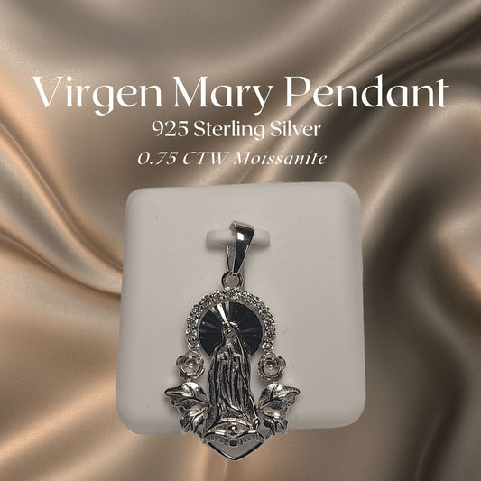 0.75 CTW Iced-Out Moissanite Virgen Mary Pendant in 925 Sterling Silver