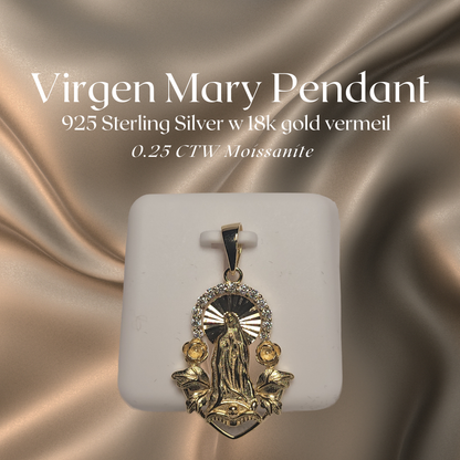 0.25 CTW Iced-Out Moissanite Virgen Mary Pendant in 18k Gold Vermeil